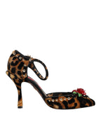 Dolce & Gabbana Brown Leopard Crystal Roses Pumps Shoes - Eljoys Fashion 