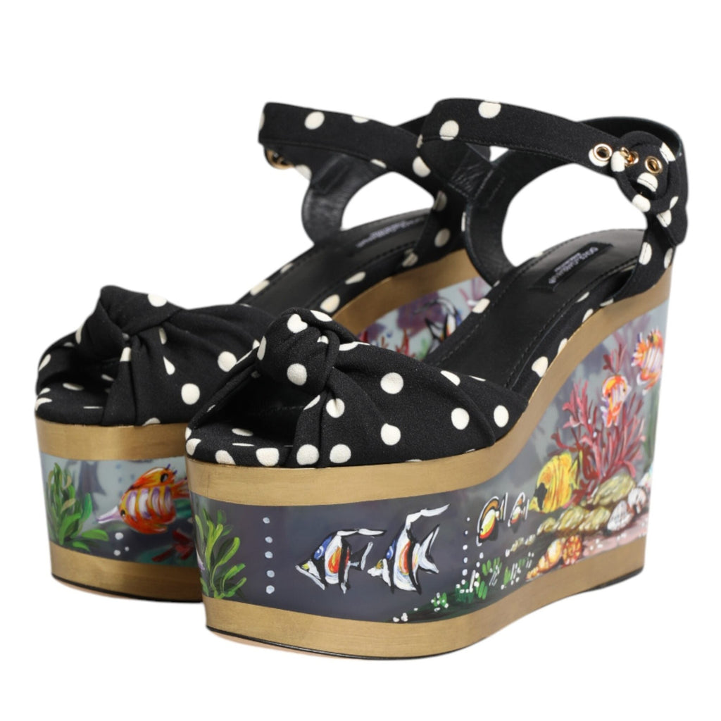 Dolce & Gabbana Multicolor Fish Polka Dot Wedge Sandals Shoes