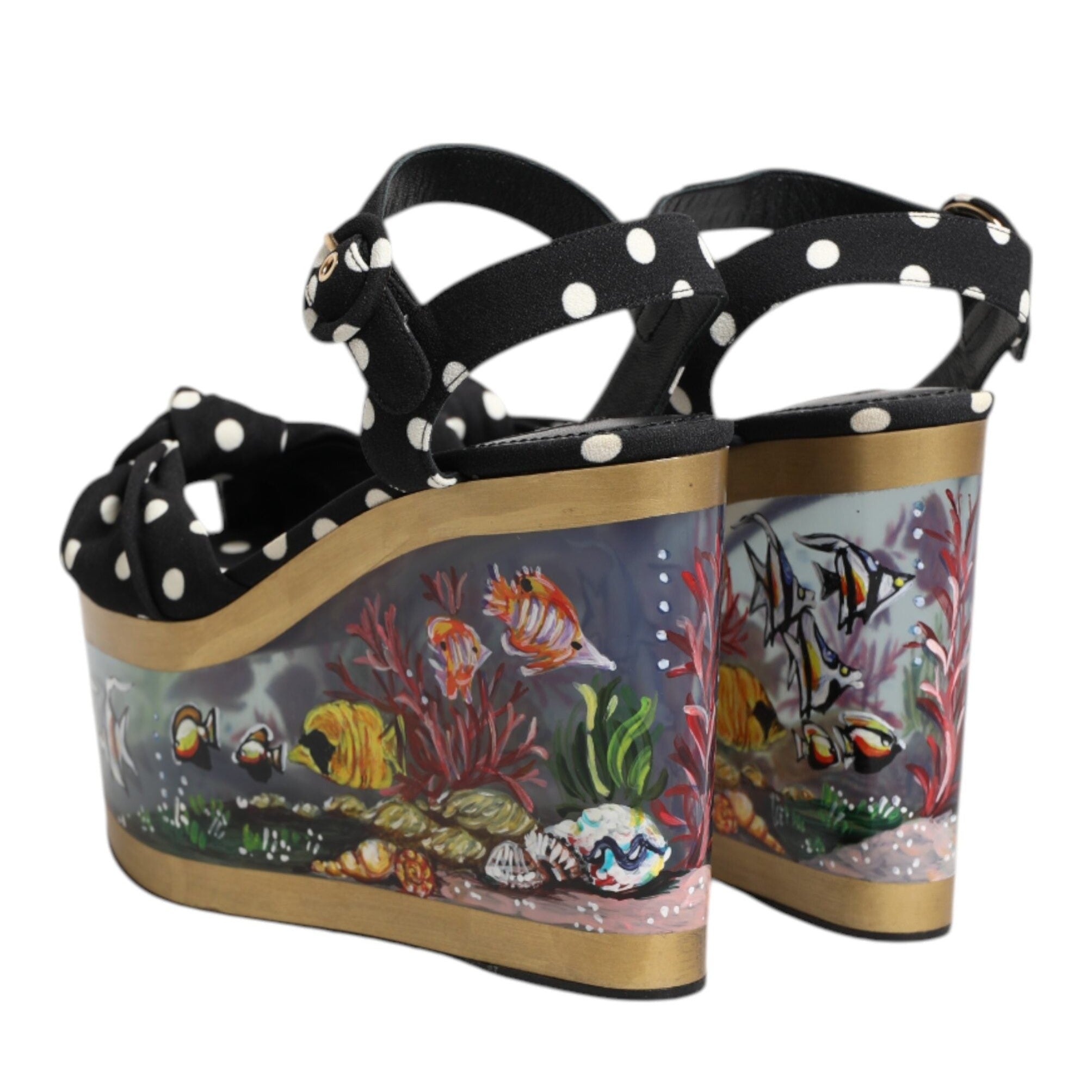 Dolce & Gabbana Multicolor Fish Polka Dot Wedge Sandals Shoes