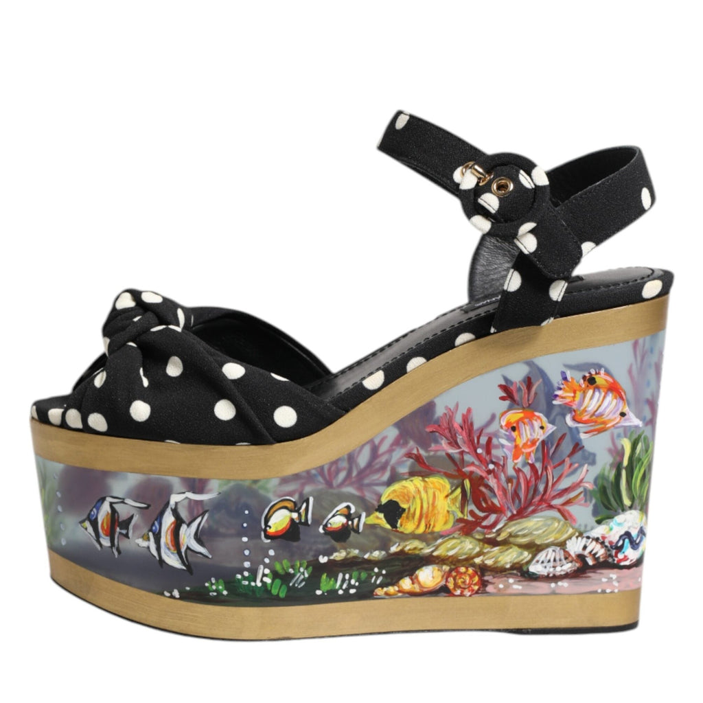 Dolce & Gabbana Multicolor Fish Polka Dot Wedge Sandals Shoes