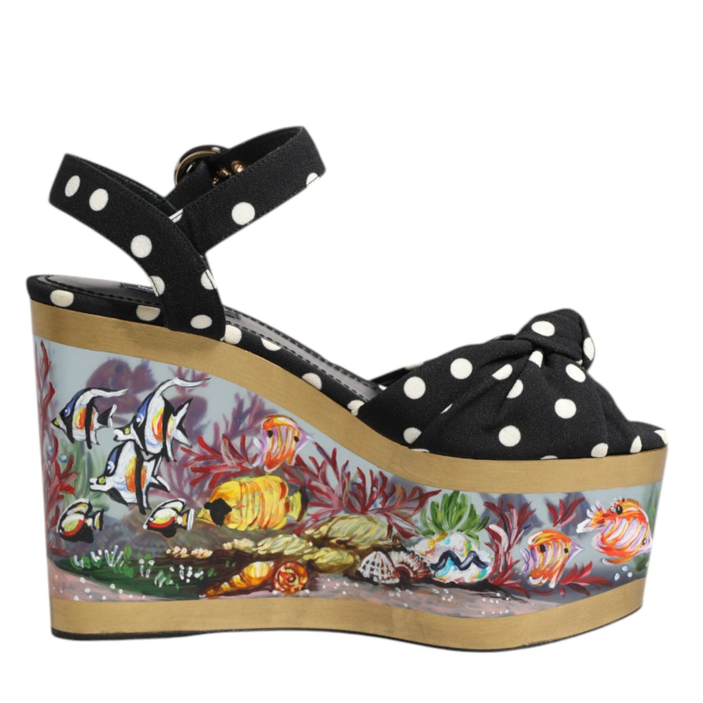 Dolce & Gabbana Multicolor Fish Polka Dot Wedge Sandals Shoes