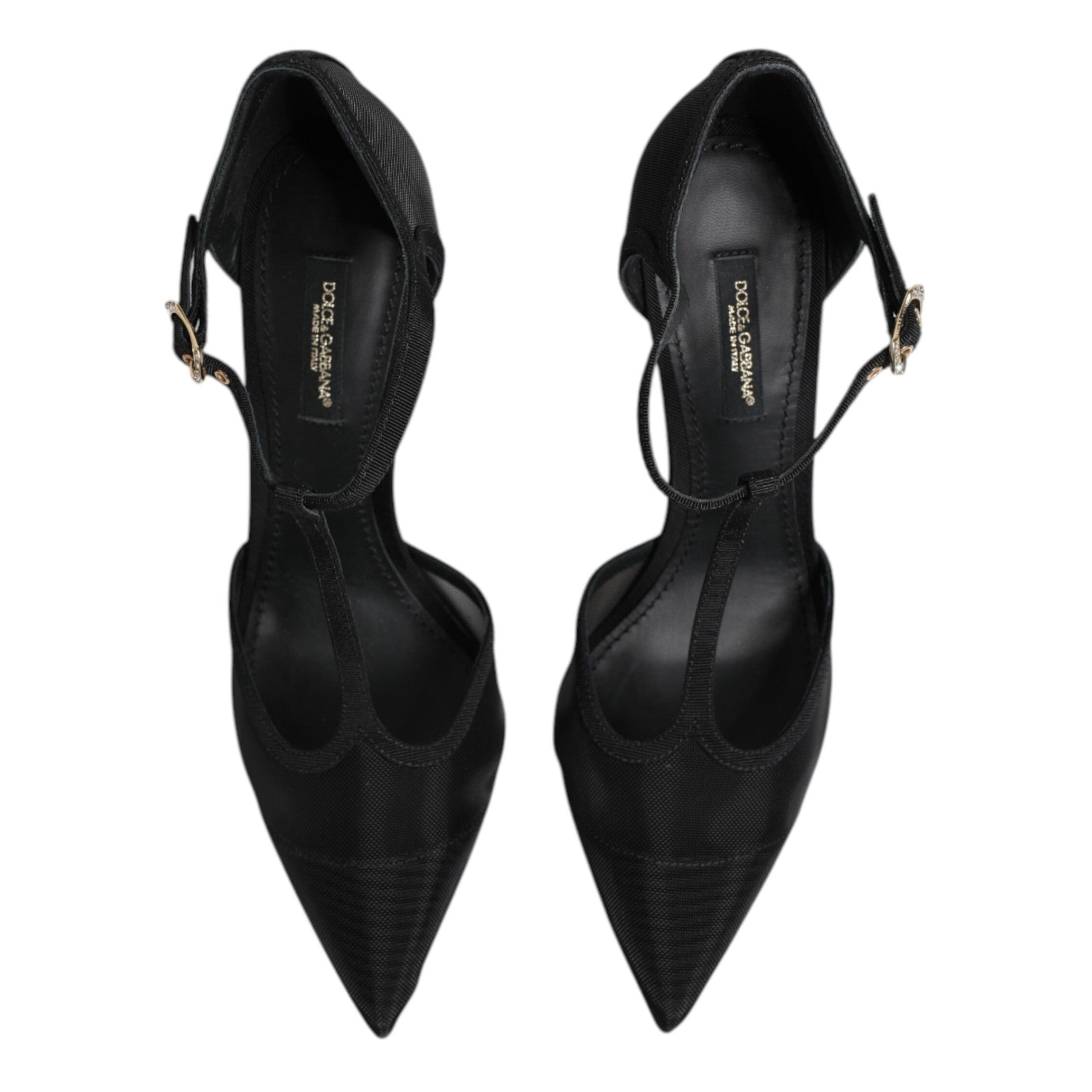 Dolce & Gabbana Black Mesh T-strap Stiletto High Heels Shoes