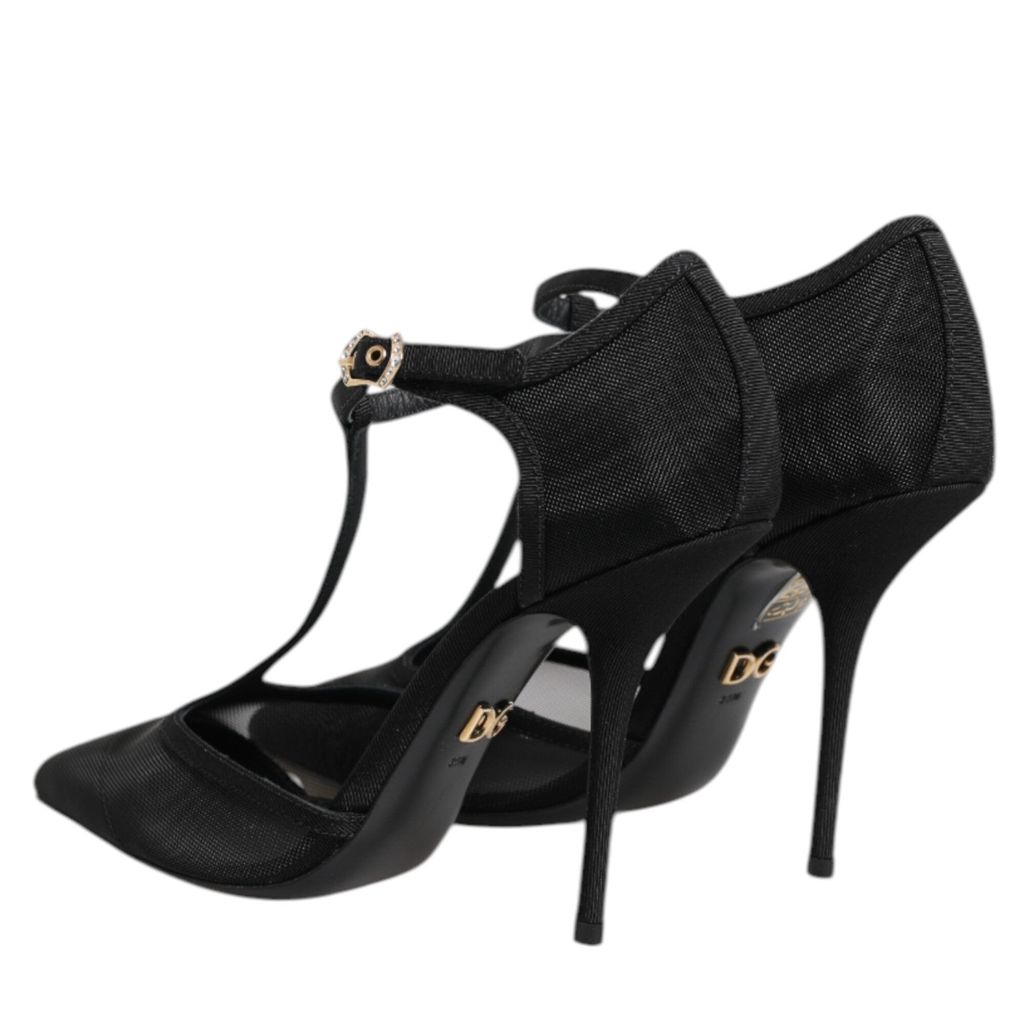 Dolce & Gabbana Black Mesh T-strap Stiletto High Heels Shoes