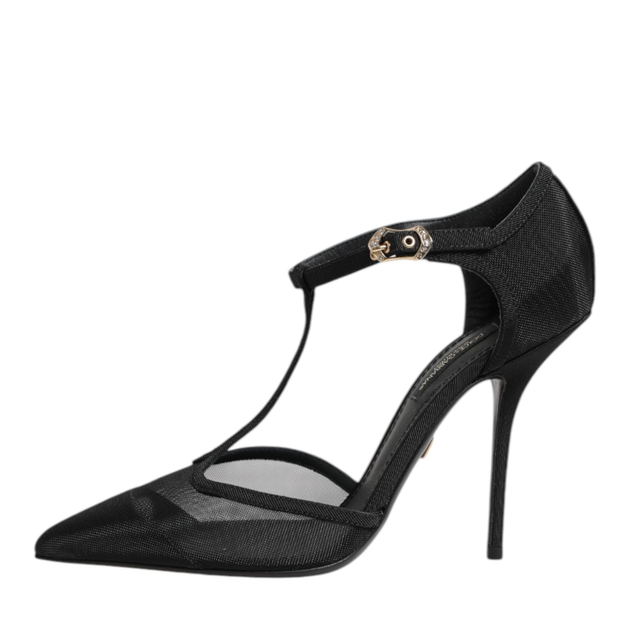 Dolce & Gabbana Black Mesh T-strap Stiletto High Heels Shoes