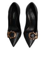 Dolce & Gabbana Black Devotion Leather Heels Pumps Shoes - Eljoys Fashion 