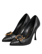 Dolce & Gabbana Black Devotion Leather Heels Pumps Shoes - Eljoys Fashion 