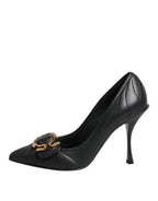 Dolce & Gabbana Black Devotion Leather Heels Pumps Shoes - Eljoys Fashion 