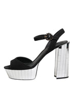 Dolce & Gabbana Black Crystal Ankle Strap Keira Sandal Shoes - Eljoys Fashion 