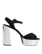 Dolce & Gabbana Black Crystal Ankle Strap Keira Sandal Shoes - Eljoys Fashion 