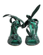 Dolce & Gabbana Green Python Leather Heels Sandals Shoes - Eljoys Fashion 