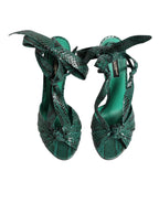 Dolce & Gabbana Green Python Leather Heels Sandals Shoes - Eljoys Fashion 