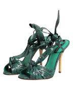 Dolce & Gabbana Green Python Leather Heels Sandals Shoes - Eljoys Fashion 