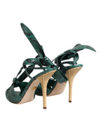 Dolce & Gabbana Green Python Leather Heels Sandals Shoes - Eljoys Fashion 