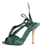 Dolce & Gabbana Green Python Leather Heels Sandals Shoes - Eljoys Fashion 