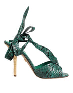 Dolce & Gabbana Green Python Leather Heels Sandals Shoes - Eljoys Fashion 