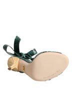 Dolce & Gabbana Green Python Leather Heels Sandals Shoes - Eljoys Fashion 