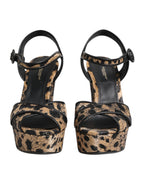 Dolce & Gabbana Brown Leopard Wedges Ankle Strap Sandals Shoes - Eljoys Fashion 