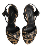 Dolce & Gabbana Brown Leopard Wedges Ankle Strap Sandals Shoes - Eljoys Fashion 