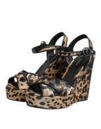 Dolce & Gabbana Brown Leopard Wedges Ankle Strap Sandals Shoes - Eljoys Fashion 