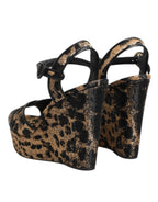 Dolce & Gabbana Brown Leopard Wedges Ankle Strap Sandals Shoes - Eljoys Fashion 