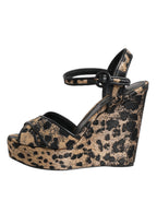 Dolce & Gabbana Brown Leopard Wedges Ankle Strap Sandals Shoes - Eljoys Fashion 