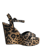 Dolce & Gabbana Brown Leopard Wedges Ankle Strap Sandals Shoes - Eljoys Fashion 