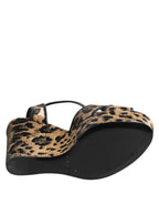 Dolce & Gabbana Brown Leopard Wedges Ankle Strap Sandals Shoes - Eljoys Fashion 