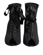 Dolce & Gabbana Black Stiletto Heels Lace Up Boots Shoes - Eljoys Fashion 