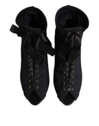 Dolce & Gabbana Black Stiletto Heels Lace Up Boots Shoes - Eljoys Fashion 