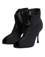 Dolce & Gabbana Black Stiletto Heels Lace Up Boots Shoes - Eljoys Fashion 