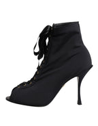 Dolce & Gabbana Black Stiletto Heels Lace Up Boots Shoes - Eljoys Fashion 