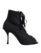 Dolce & Gabbana Black Stiletto Heels Lace Up Boots Shoes - Eljoys Fashion 