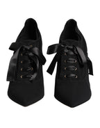 Dolce & Gabbana Black Lace Up Stiletto Heels Pumps Shoes - Eljoys Fashion 
