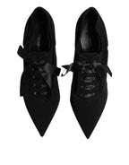 Dolce & Gabbana Black Lace Up Stiletto Heels Pumps Shoes - Eljoys Fashion 