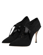 Dolce & Gabbana Black Lace Up Stiletto Heels Pumps Shoes - Eljoys Fashion 