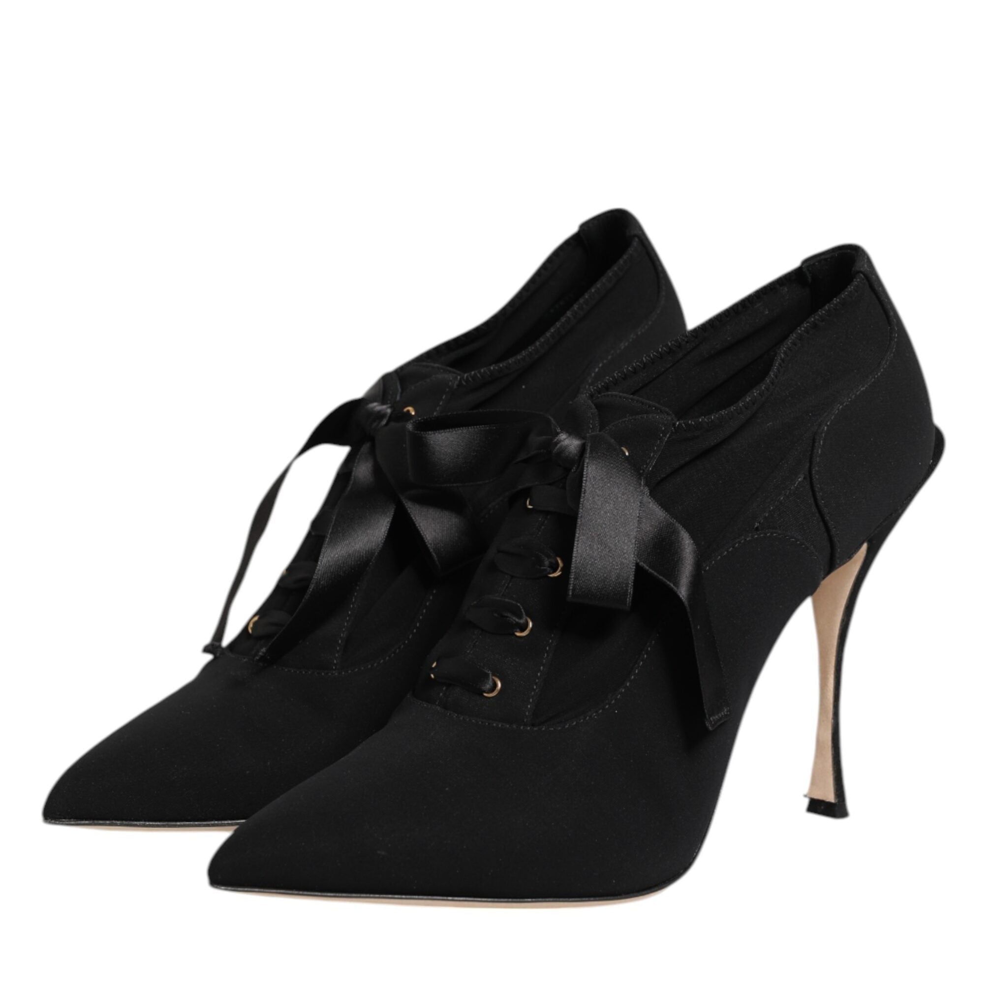 Dolce & Gabbana Black Lace Up Stiletto Heels Pumps Shoes