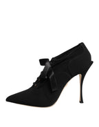 Dolce & Gabbana Black Lace Up Stiletto Heels Pumps Shoes - Eljoys Fashion 
