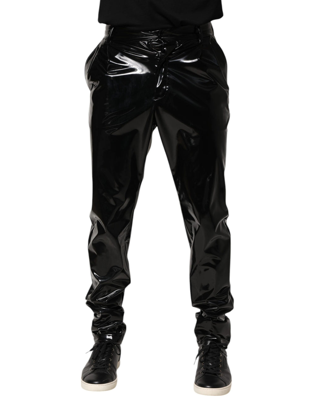 Dolce & Gabbana Black Polyester Mid Waist Men Trouser Pants - Eljoys Fashion 