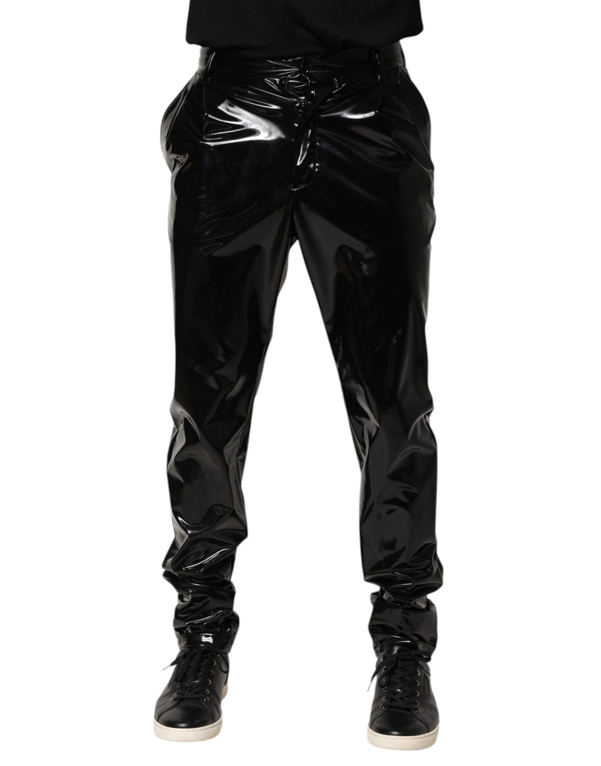Dolce & Gabbana Black Polyester Mid Waist Men Trouser Pants - Eljoys Fashion 