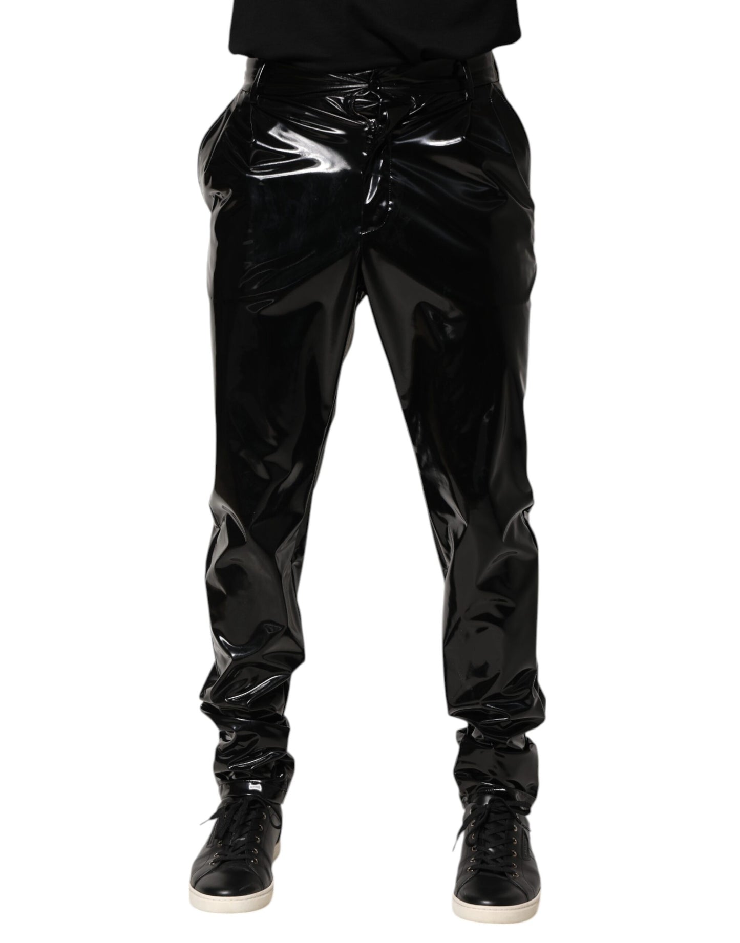 Dolce & Gabbana Black Polyester Mid Waist Men Trouser Pants Dolce & Gabbana