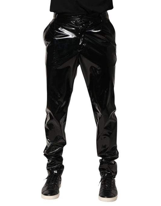 Dolce & Gabbana Black Polyester Mid Waist Men Trouser Pants Dolce & Gabbana