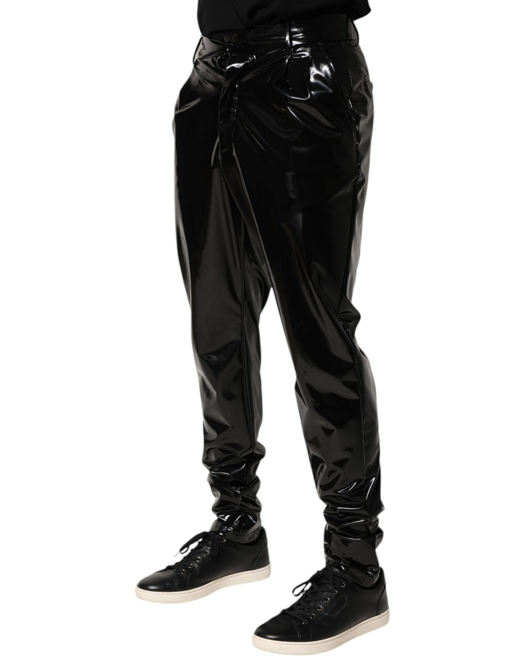 Dolce & Gabbana Black Polyester Mid Waist Men Trouser Pants - Eljoys Fashion 