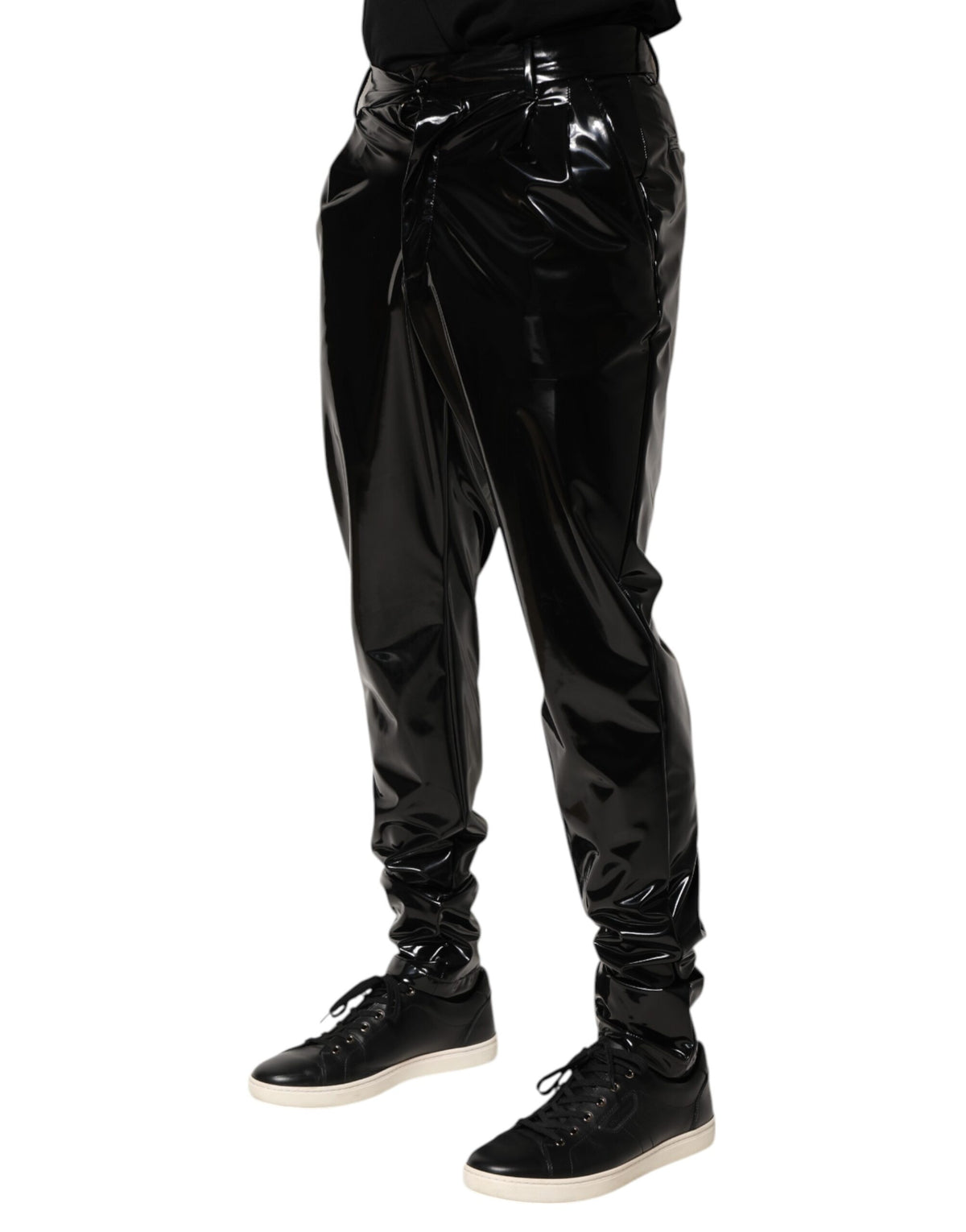 Dolce & Gabbana Black Polyester Mid Waist Men Trouser Pants - Eljoys Fashion 