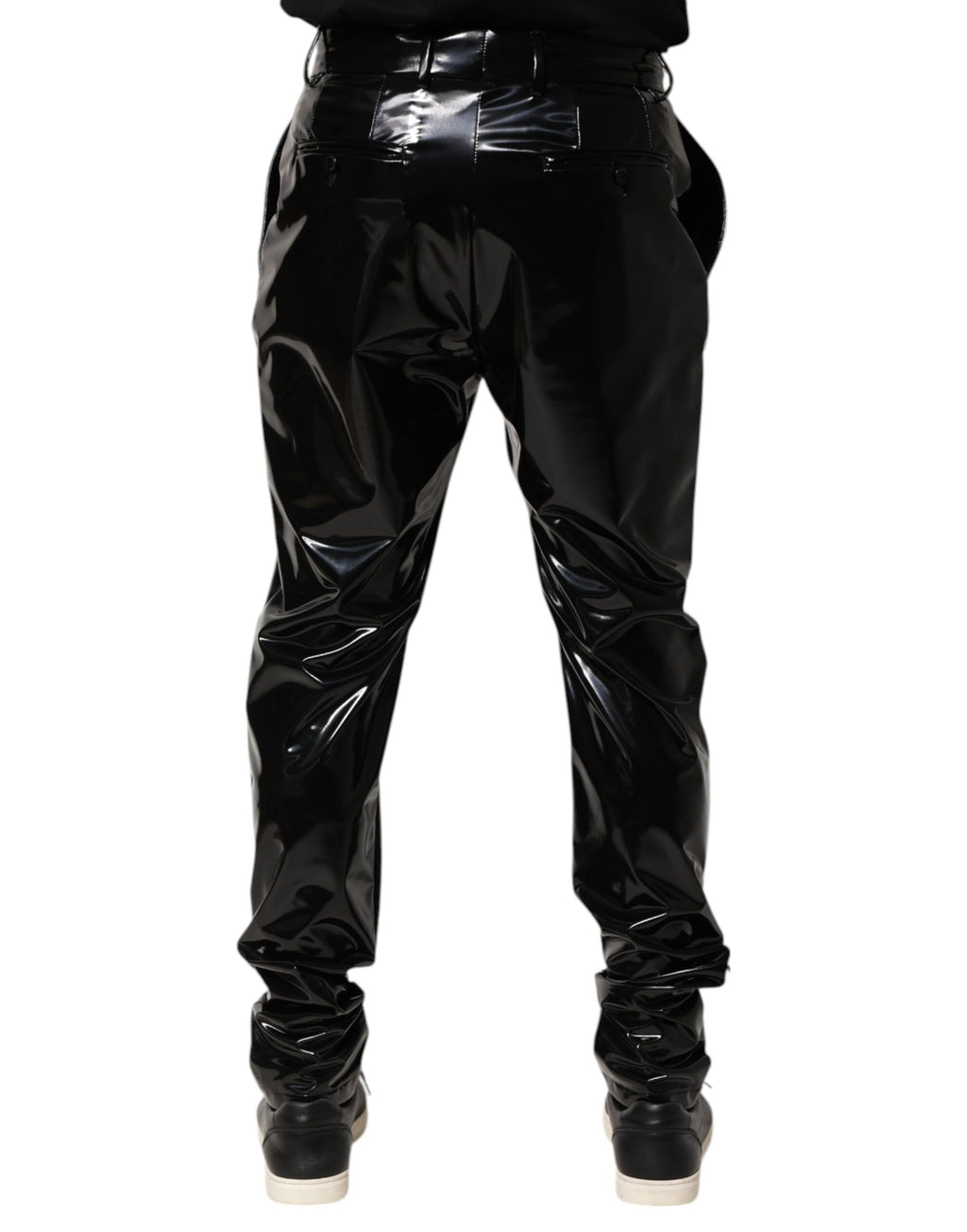 Dolce & Gabbana Black Polyester Mid Waist Men Trouser Pants - Eljoys Fashion 