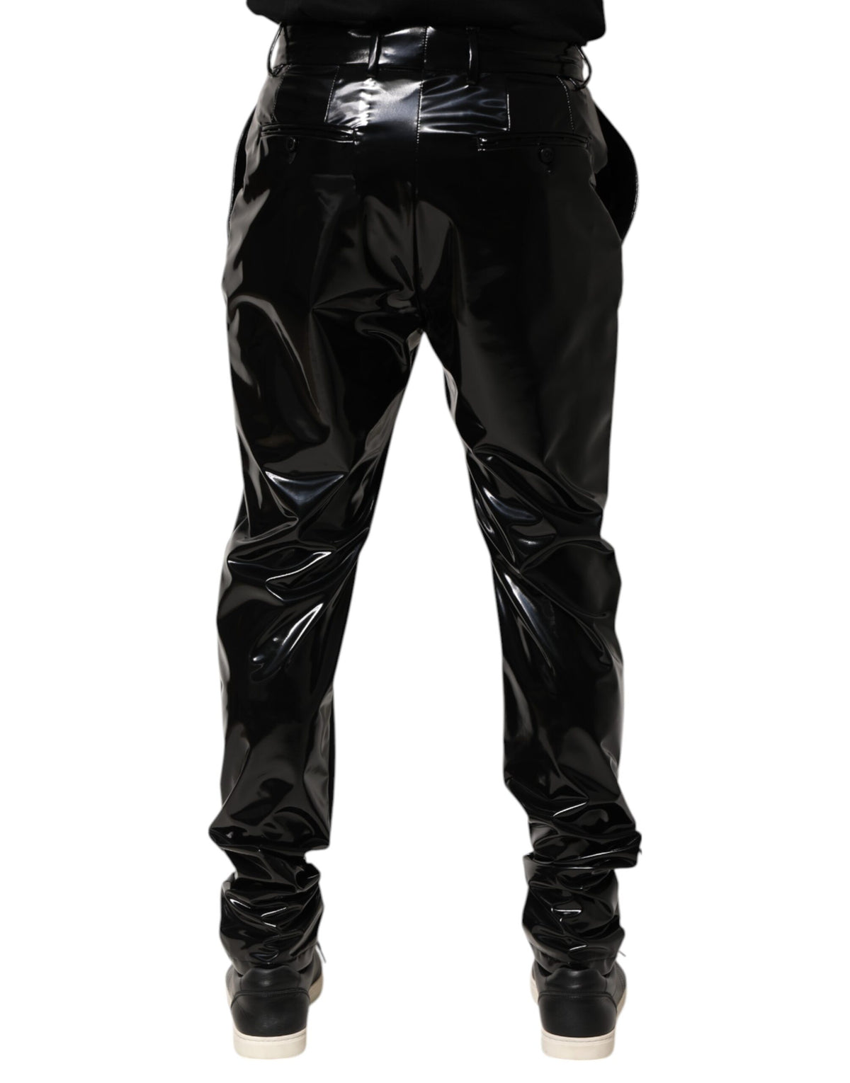 Dolce & Gabbana Black Polyester Mid Waist Men Trouser Pants - Eljoys Fashion 