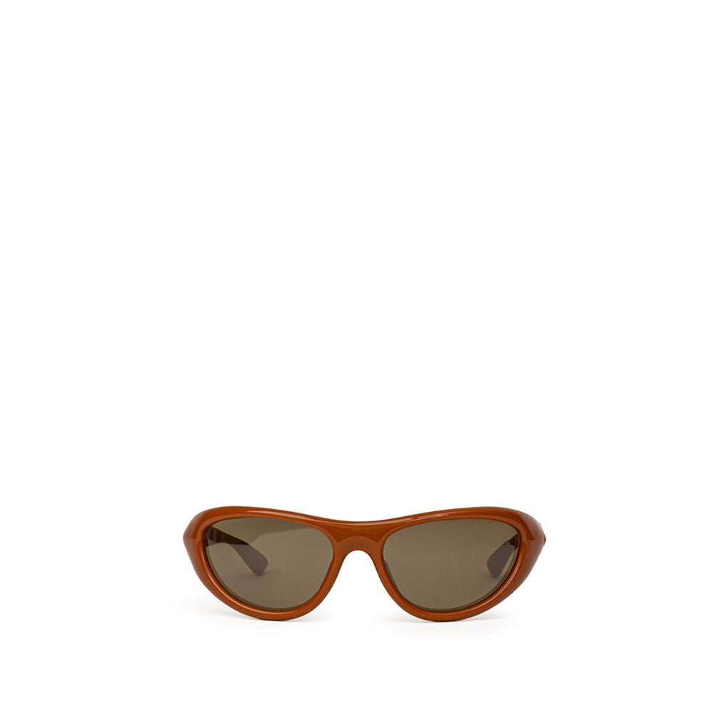Bottega Veneta brown acetate sunglasses with rounded frames and tinted lenses, stylish eyewear for a sophisticated look.