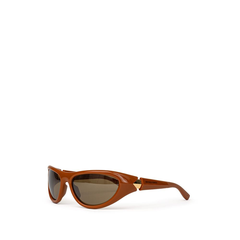 Bottega Veneta brown acetate sunglasses with rounded frames and gradient lenses, stylish eyewear for a sophisticated look.