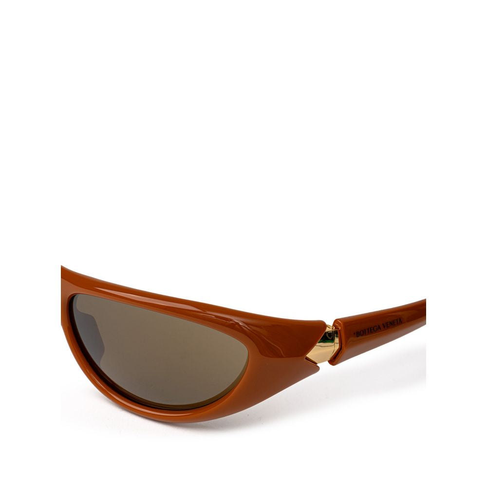 Bottega Veneta brown acetate sunglasses with rounded frames and dark tinted lenses, stylish and sophisticated eyewear.