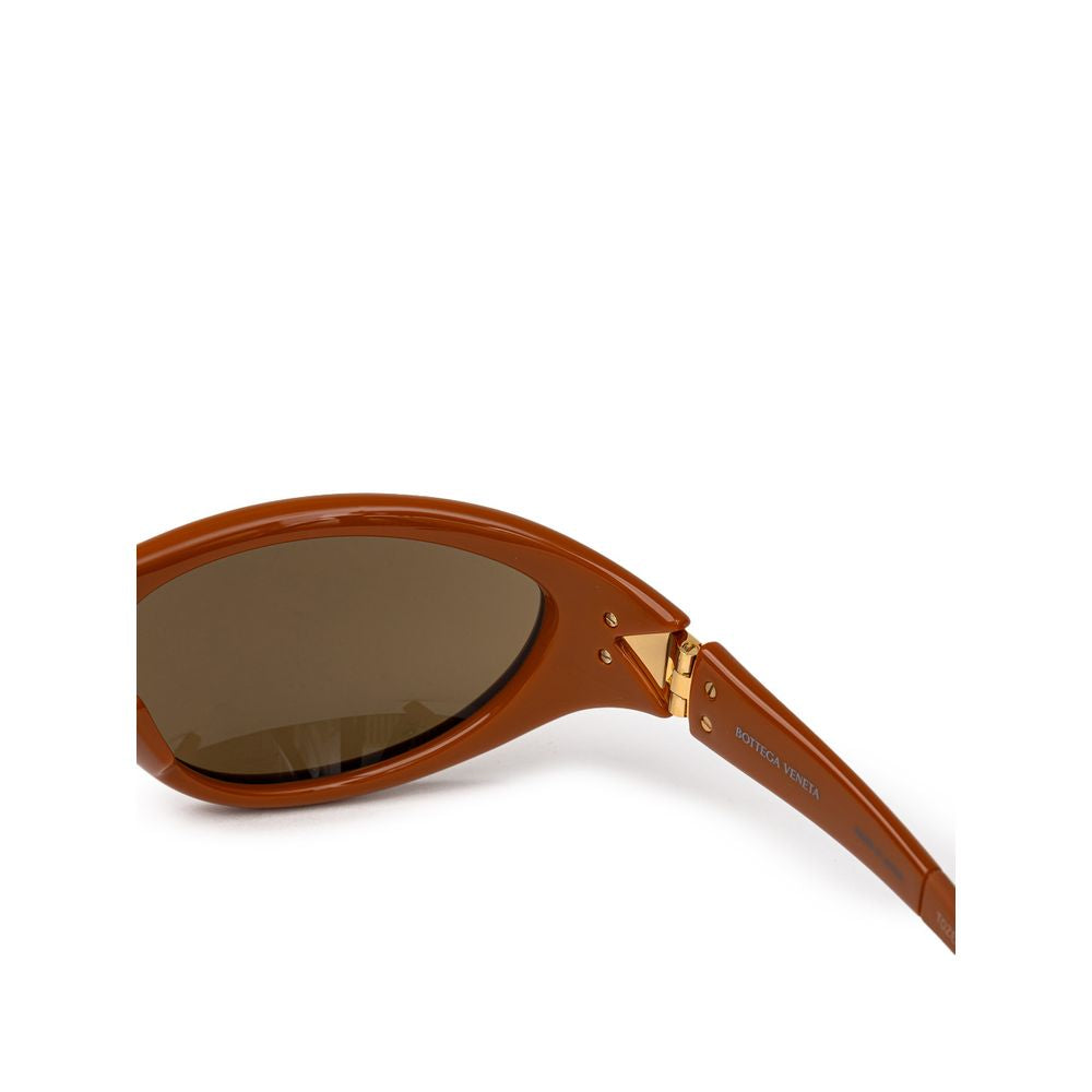 Bottega Veneta brown acetate sunglasses with rounded frames and dark tinted lenses, stylish and high-end eyewear.