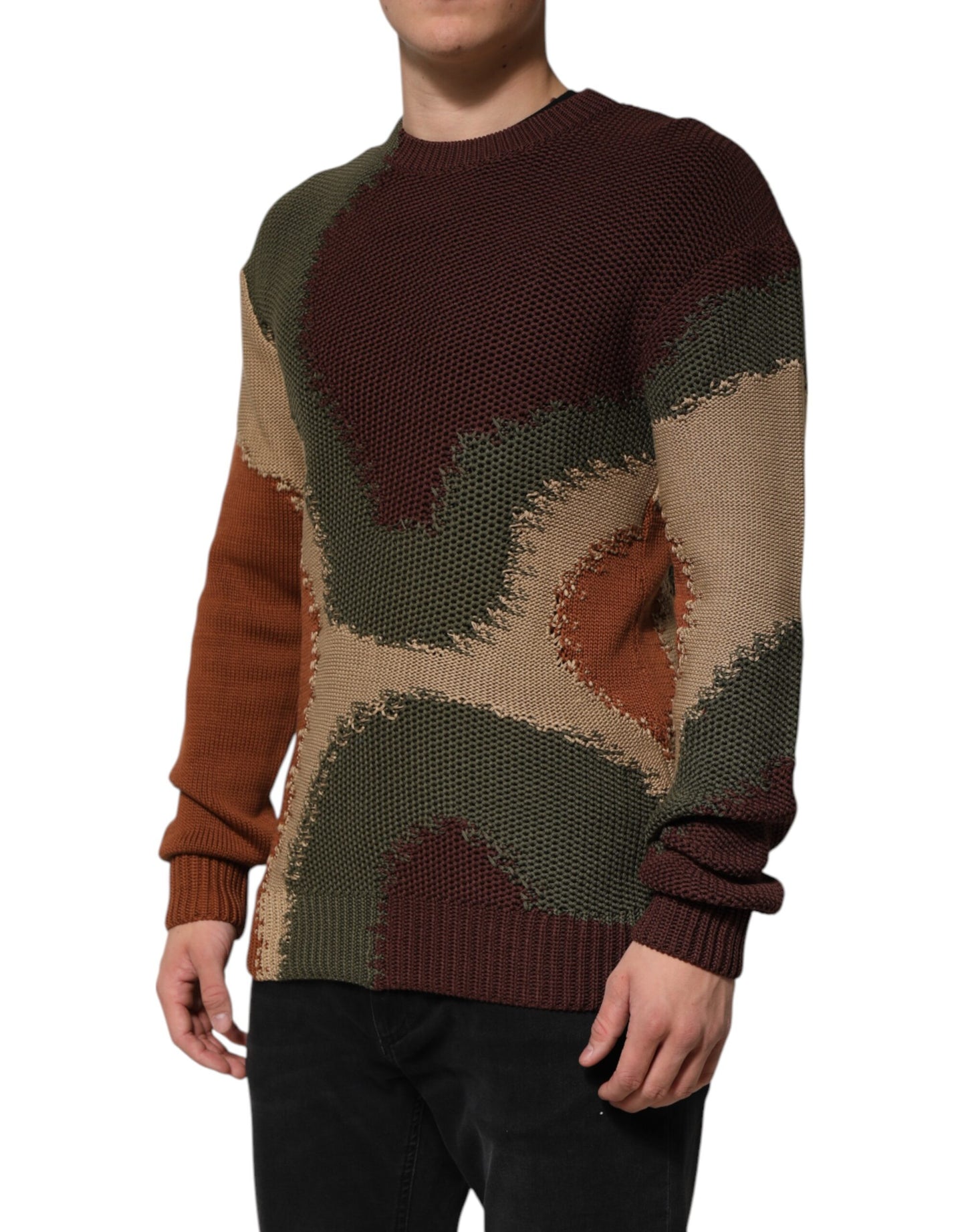 Dolce & Gabbana Multicolor Cotton Abstract Men Pullover Sweater Dolce & Gabbana